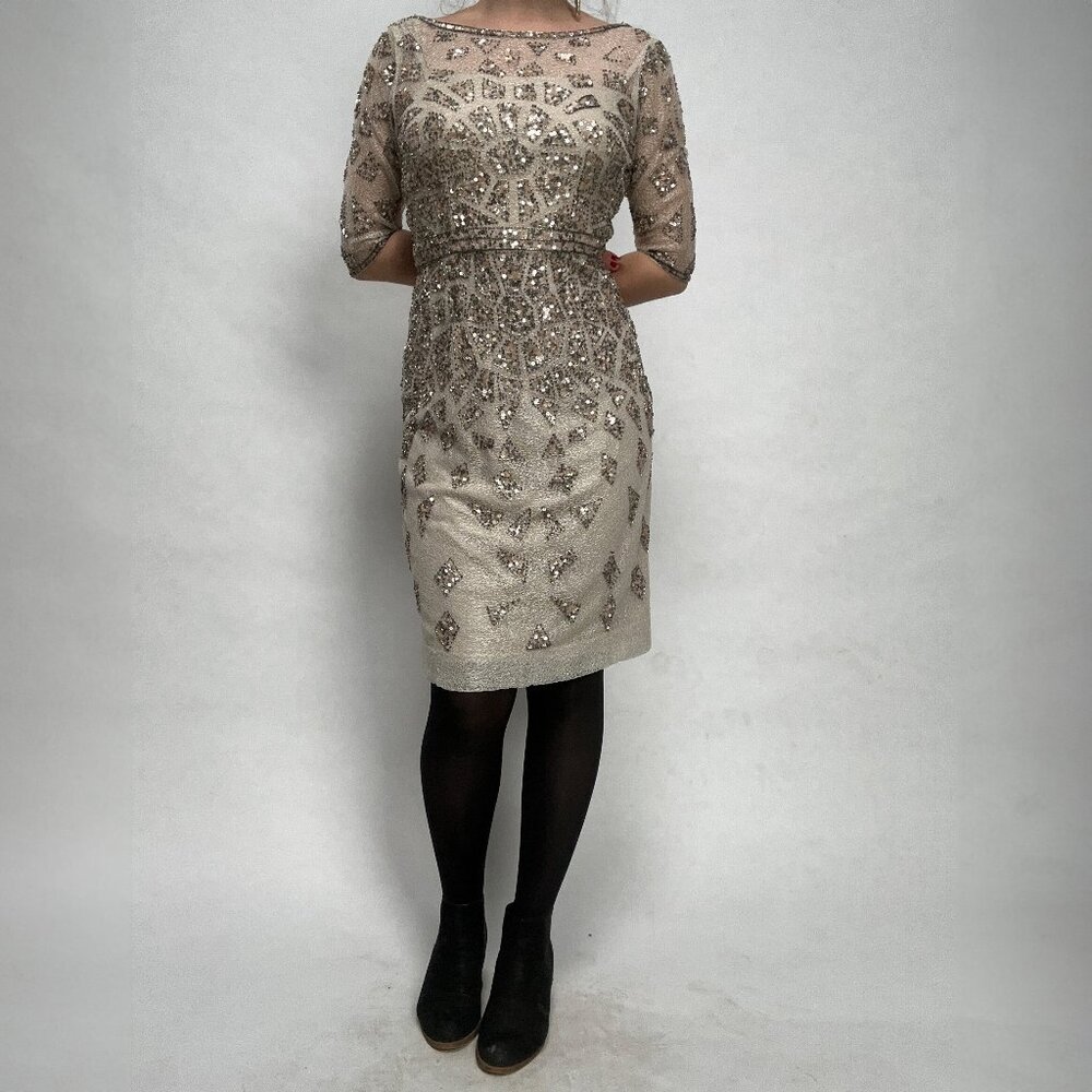 Rosa Clara beaded Cocktail dress with illusion neckline and delicate netting